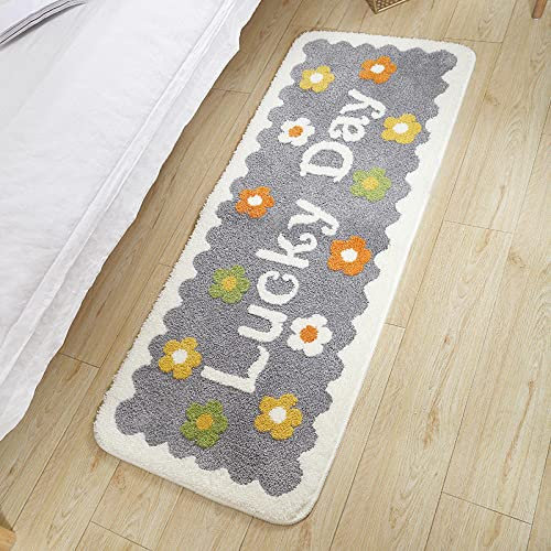LNXSESN Badteppich Grau Orange Blume Badvorleger Flauschig Mikrofaser Badematte rutschfest Duschvorleger Schnelltrocknend Badezimmerteppich Waschbar Badematten Bathroom Mat 50x80cm