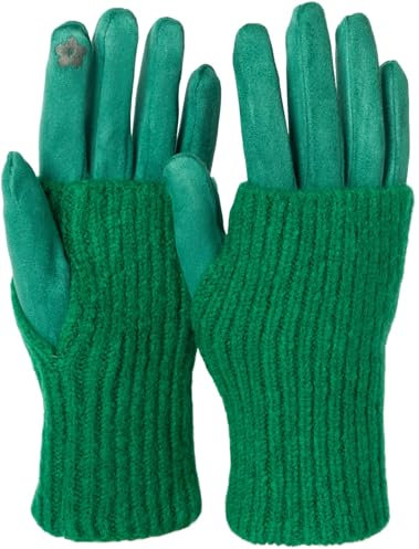 styleBREAKER Kuschelige Damen Touchscreen Handschuhe mit abnehmbaren Strickstulpen, warme Winterhandschuhe für eisige Tage 09010022, Farbe:Dunkelgrün