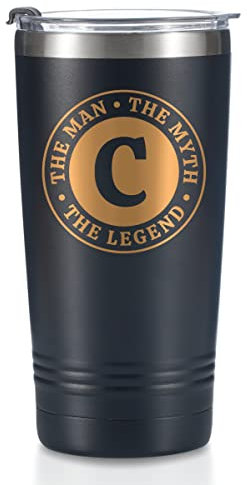 Onebttl The Man The Myth The Legend Mug with Initials, Monogrammed Stainless Steel Travel Tumbler for Men, Funny Personalised Coffee Cup, Custom Birthday Christmas Gifts for Him, 590 ml, C