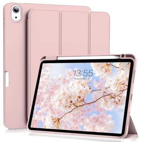 ZOYU Case for iPad Air 11 Inch M3 (2025) / M2 (2024), iPad Air 5th/4th Generation 10.9 Inch (2022/2020) with Pencil Holder, Slim Trifold Stand Cover with Soft TPU Back, Auto Sleep/Wake, Pink