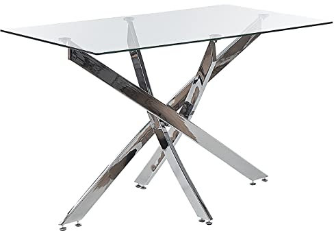 Mesa de comedor tablero de vidrio templado 120 x 70 cm patas plateadas 4 personas moderno Maramo