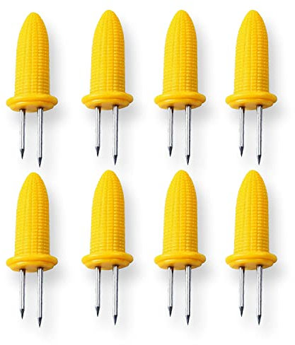 AKH® 8 BBQ Corn Skewers | Stainless Steel BBQ Skewers | Corn On The Cob Holders | Corn Grips Forks | Barbecue Tool | Sweetcorn Holder Fork | Corn Cob Sticks | for BBQ, Camping, Picnic, Summer Party