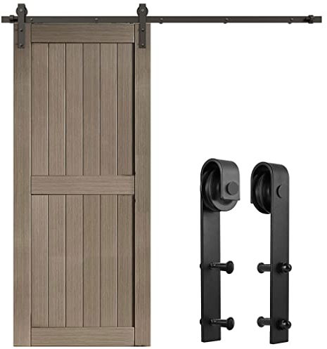 LTIYITL 200cm/6.6FT Quincaillerie Kit de Rail pour Porte Coulissante Suspendue, Kit de Voie de Placard pour la Porte en Bois (Forme de J)