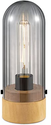 Home Sweet Home Moderner Tischlampe Capri | 10/10/27cm | Rauch | Nachttischlampe | Glas und Holz | für E27 LED Glühbirnen | mit Schnurzwischenschalter | geeignet für Wohnzimmer