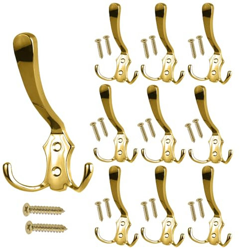 Stahlia Garderobenhaken GOLD (10 Stück) Haken zum Schrauben vintage Kleiderhaken Garderobe LANG Haken für Garderobe Metallhaken