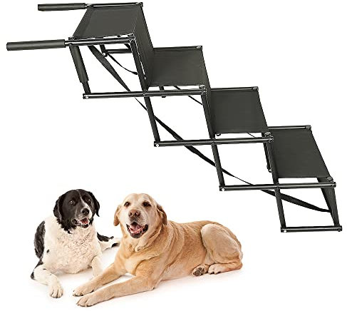 Rampe de Voiture Pliable pour Chien, 5 étapes Légère Pliable Escalier pour Chien Supporte jusqu'à 200 lbs, Convient à la Plupart des Voitures, Camions, SUV, Lits Superposés et Canapés (Noir)