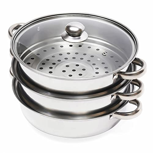 Dampfgarer Edelstahl Dampfkocher Dampfkochtopf Mit Glasdeckel Dampf Kochtopf Glasdecke Steamer Aus Gardampftopf Stufiges Set GemüSe KartoffeldäMpfer Heimat Dauerhaft Induktion 3-Lagiger
