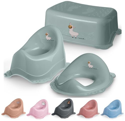 DOCARI Set de toilettes pour enfants 3en1 fille vert à partir de 1 an - composé de pot + tabouret + rehausse WC