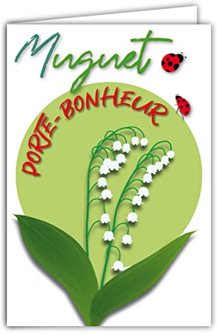 Maiglöckchen, Glücksbringer, 1. Mai, Arbeitstag, Frühling, weiße Glocken, Marienkäfer, Illustration mit Umschlag, Format 12 x 17,5 cm, PEFC-Papier, 300 g, glänzend, hergestellt in Frankreich 68-7001