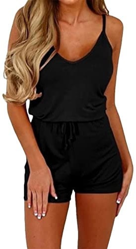 Générique Arbeitsoverall für Damen, Rot, lässiger Jumpsuit, ohne Ärmel, Schnürung, für Damen, einfarbig (Schwarz, XXL)