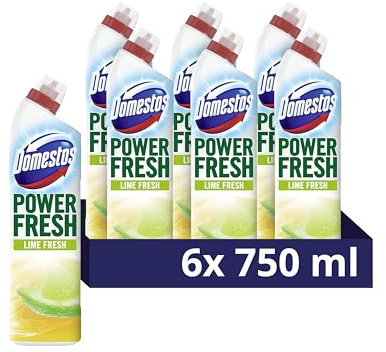 Domestos Power Fresh Lime Fresh Toilet Gel eliminates 99.99% of germs* limescale remover 6x 750 ml