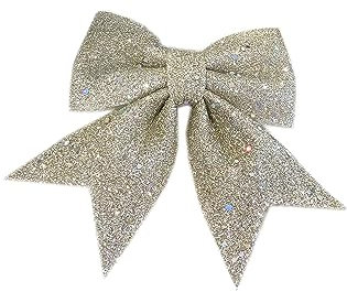 6 Stück Weihnachtsschleifen Glitzer Schleifen Dekoschleifen Ziehschleifen Christmas Bows Weihnachtsbaum Anhänger Christbaumschmuck Weihnachtsschmuck für Hochzeit Party Weihnachten,Champagner,12×15cm