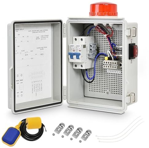 Septic Pump Alarm, Zuomeng High Water Alarm for Sump Pump Features a Bright Flashing Light and 110 db Alarm, Can Be Externally Connected to The Submersible Pump, with IP67 Casing, ZM-006