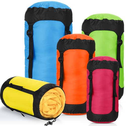 GliCraft 5 Pcs Compression Stuff Sacks for Backpacking, Bright Colors