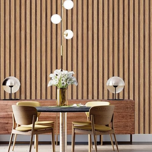 Camiraft Dark Oak Wood Slats Wallpaper Natural Wooden Slats Panelled Wallpaper 2 Roll Wooden Slat Wallpaper Wood Effect Modern Realism Contemporary Feature Wall,9.5 * 0.53M