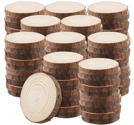 JAPCHET 100 Stück 7–8 cm Naturholzscheiben Baumscheiben, 1 cm dick, unlackierte Holzkreise, kleine Holzscheiben zum Basteln
