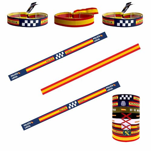 Pulsera Policía Local x2 más Pulsera España PACK 3 Unidades, Pulseras de Tela Cinta Bordada Policial Bandera España Para Regalo Unisex Ajustable Llavero Mochila Coche Ropa