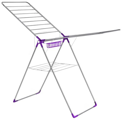 Mevsim Store Wäscheständer - Lila und Weiß - Standtrockner 60 x 106 x 185 cm- Flügelwäscheständer- Flügelwäschetrockner Platzsparend- mit Sockenhalter- Metall, für Kleidung- Handtücher- Wäsche