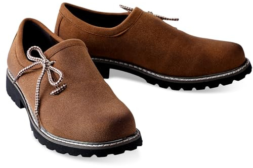 Cuffbow Lederhosen Shoes for Men Oktoberfest Costume Boots Authentic German Lederhosen Shoes Brown Haferl Shoe for Party, Dark Brown, 8 UK
