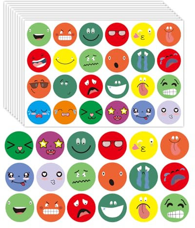 QLEUIFT 1200 pcs 25mm Smile Stimmungsaufkleber Fröhliche Smiley Traurige Rot-Gelb-Grüne Aufkleber, Für Moderationskarten Moderationskoffer Belohnungssticker