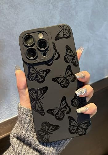 Jusnfu for iPhone 11 Pro Max Case 6.5 Inch 2019, Aesthetic Butterfly Print Phone Case for Women Girls Men, Slim Silicone Protective Cover for iPhone 11 Pro Max, Black Butterfly