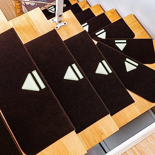 BUBTPKPJH Treppenmatten, Teppich-Stufenmatten 5PCS Selbstklebende DIY Haushaltsbedarf Dekor waschbar Treppe Schutzmatten(Dark Coffee,55x22+4.5cm)