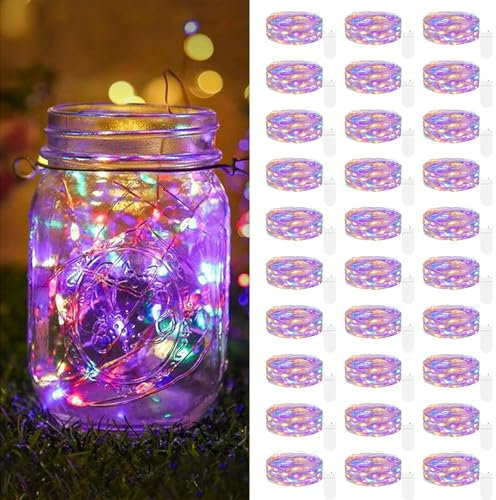 Guirlande Lumineuse à Piles [Lot de 30] Multicolore , 2m 20LED Mini Guirlande LED, Étanche Guirlandes Lumineuses en Cuivre pour Décoration Anniversaire Bouteille Mariage Fête Noël Chambre Jardin