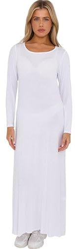 Fashion Flair Long Sleeve Maxi Dresses for Women UK Plus Size Ladies Round Neck Full Length Maxi Dress Top 8-26 White