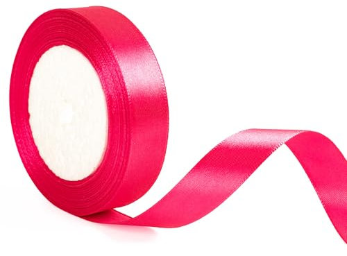 Ruban de satin rose vif de 20 mm de large pour emballage cadeau, gâteau de Noël, nœud pour cheveux, bouquet, fleuriste, artisanat, mariage, décoration de voiture - 22 m - Rose vif