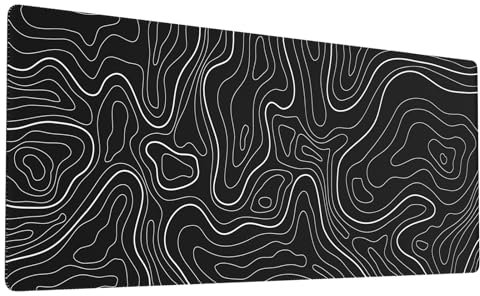 Ovenbird - Tappetino per mouse da gaming con bordi cuciti, motivo mappa topografica, ampio, XL, con base antiscivolo, da scrivania, 80 x 30 cm, nero