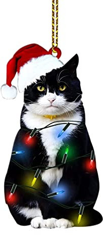 Black Cat Christmas Ornament - Baubles & Hanging Ornaments for Xmas Party & Home Decor - Cat Lovers Gift