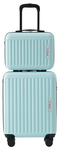 Weavelife 2er Kofferset, Mittel Hartschalen-Koffer und klein Koffer Kosmetiktasche, Trolley Rollkoffer, Reisekoffer, Handgepäck, 4 Rollen, ABS-Material, TSA-Schloss, M-56 cm, S-36 cm, Blau