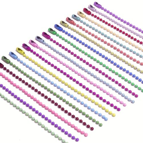 100pcs Ball Beads Chain Bulk 4.7 inch 2.4mm Ball Chain Keychain Dog Tag Necklace Chains Beads Chains for Jewelry Making Steel Ball Bead Chain with Connector for Key Craft DIY (Mixed Color 100pcs)