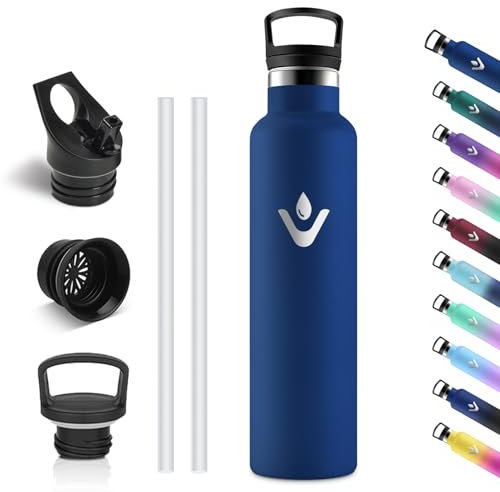 Vikastar Borraccia Termica, 1000 ml Senza BPA, Borraccia Termica 1 Litro, a Prova di Perdite, Thermos per Bevande Calde, Acciaio Inox, Bottiglia Termica per Adulto, Scuola, Palestra, Blu Scuro
