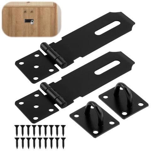 Padlock Hasp 4 Inch 2 Sets Stainless Steel Hasp and Staple Heavy Duty Security Clasp Lock Latch Hasps with Screws for Shed Door Lock Window Bedroom Garden Garage Cabinet Pet Cage(Black)