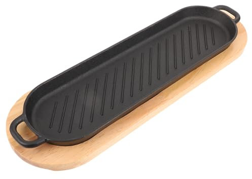 Gatuida Steak-grillpfanne, Doppelohr-steak-grillplatte, Speckpfanne Mit Holzboden Für Das Heimrestaurant