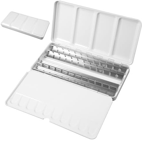 Aquarellkasten Leer, Aquarell-Leerkasten Aus Metall, Leere Aquarell Malkasten, Aquarellleerkasten Aus Metall, Watercolor Container, mit Mischpalette und Daumenring, für 48 halbe oder 24 ganze Näpfe