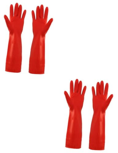 PERSELOSO 2paare Haushalts-handschuhe Plüschigem Innenfutter Und Ölbeständig Zum Geschirrspülen Putzen Für Tierpflege Rote Küchenreinigungswerkzeuge