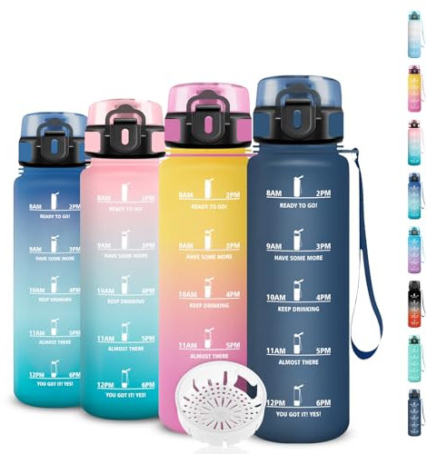 Botella Agua 500ml, Botella Agua, Cantimplora Infantil Reutilizable con Filtro, Fácil de Limpiar, Cantimplora con Marca de Tiempo, para la Escuela, Oficina, Camping, Gym, Bicicleta, Running, Deportiva