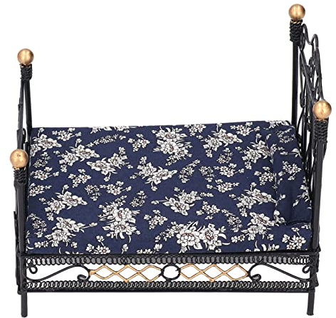 Eisen Miniaturpuppenhaus Bett, Simulationslebenszene Prinzessin Doppelbett, Großartig, süß, Farbenfroh, für 1:12 Puppenhaus