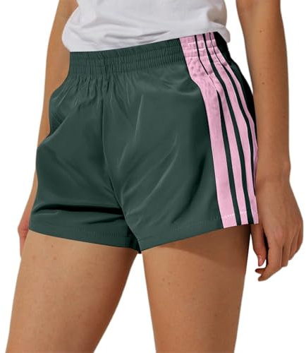 Sommer-Shorts für Damen, Boxershorts, Bermuda mit Falten, glänzend, bunt, elastisch, luftig, Hybrid-Crotch, Walking für Damen, dunkelgrün, S
