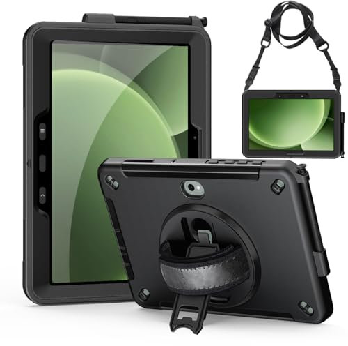 Junfire Custodia robusta per Galaxy Tab Active 5 Pro/Tab Active 4 Pro (10,1 pollici) 2025/2022, Custodia antiurto con Pellicola, supporto girevole, cinghia da polso, tracolla e portapenne-Nero