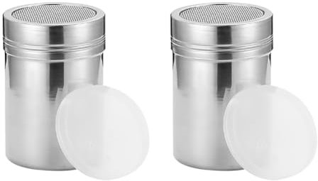 2 Pcs Stainless Steel Icing Sugar Shakers Kitchen Flour Salt Shaker Coffee Powder Sifter Fine Mesh Pepper Shaker Portable Sugar Powder Shakers with Lid for Cocoa Chocolate
