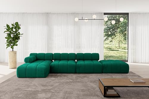 ALTDECOR Modulares Sofa Ecksofa in L-Form Corner modular Sofa Eckcouch Couch Wohnlandschaft Cauchsofa Polstersofa Lizur-L2-380x160x70 cm Dunkelgrün
