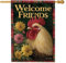 Drapeau de jardin « Welcome Friends » avec coq - Bannière de décoration extérieure - Drapeau à carreaux rouges double face pour la maison, décoration de style ferme, 71 x 101 cm