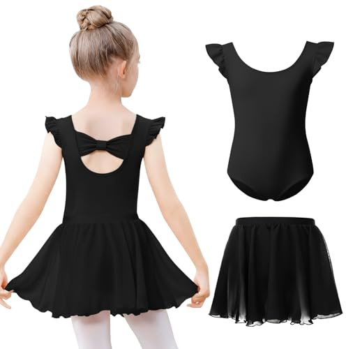 Kefiyis Ballettkleidung Mädchen Rüschenärmel Balette Kleidung Mädchen Baumwolle Ballett Trikot mit Abnehmbarem Rock Ballerina Ballettkleid Tanzkleid für 3-11 Jahre