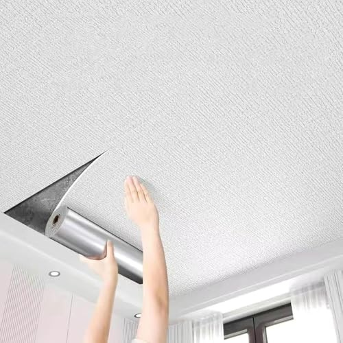 WYWY Paneles de Techo Autoadhesivos de Poliestireno - Resistentes a Grietas y Fáciles de Cortar, para Baño, Cocina y Hogar(White,50x5m)