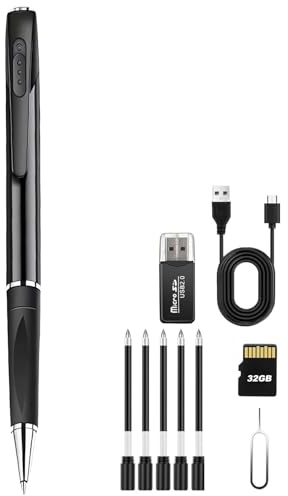 FARONG Mini Cámara Oculta Bolígrafo, 1080P Mini Cámaras Espía Pen con Grabación de Vídeo y Toma de Fotos Incluye MicroSD 32GB con Batería Recargable