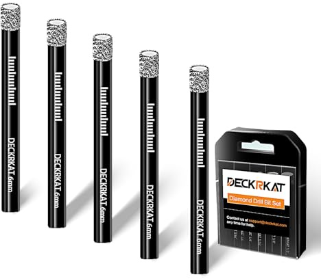 DECKRKAT 5-Piece Dry Diamond Drill Bits Set 6mm Vacuum Brazed Diamond Hole Saws for Granite Tile Ceramic Marble Stone Glass and More Hard Materials (not for Wood), Round Shank with Storage Case.