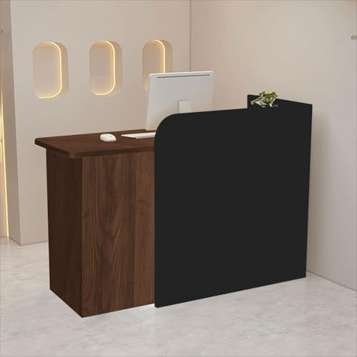 Empfangstheke Klein Holz, Modern Empfangstresen Mit Stauraum, Bürotheke Rezeption Table Mit Led-lichtband, Verkaufstheke Mit Schubladen Und Schränken, Front Theke Für Salon Geschäft Hotel Büro